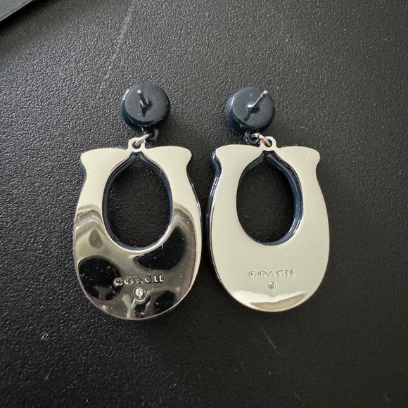 NWT EUC Coach large signature enamel drop earrings #CB412 color UJF (navy) - Picture 5 of 5